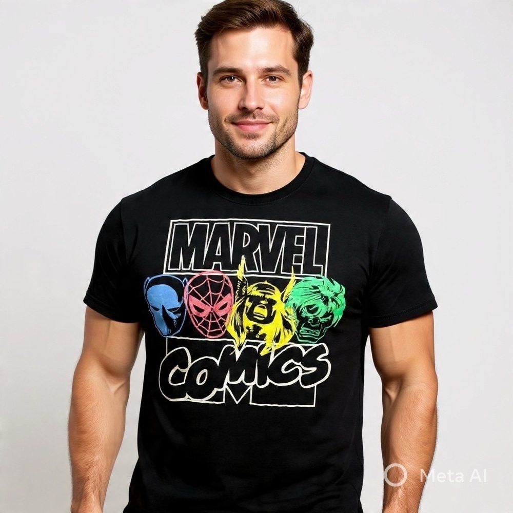 Marvel Comics Characters Graphic Tee Black Size M